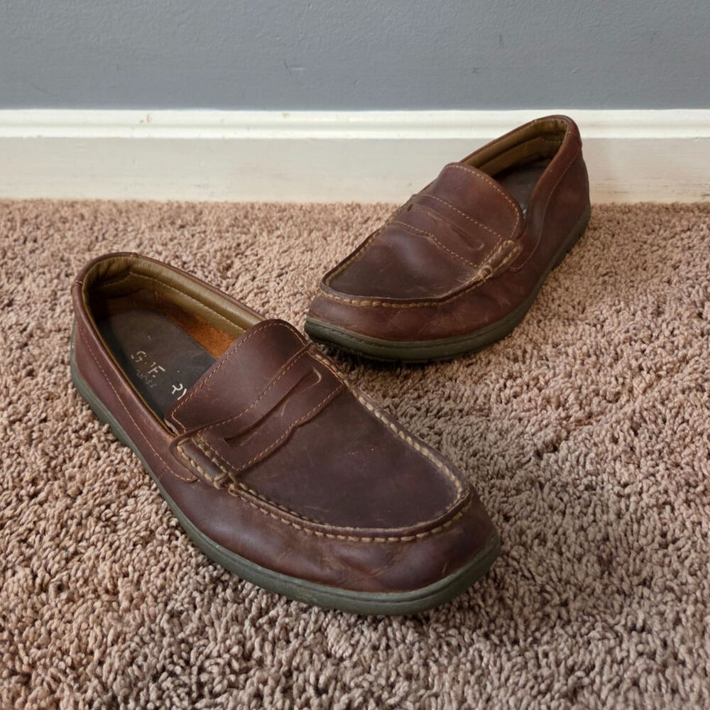 Sperry monterey slip on penny loafers brown leather mens cognac 9.5